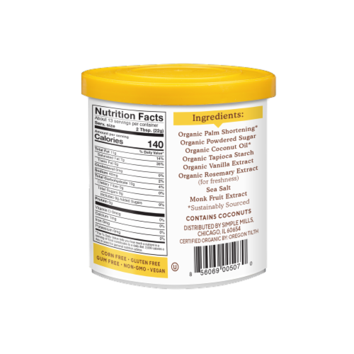 Simple Mills Organic Vanilla Coconut Oil Frosting Perspective: back
