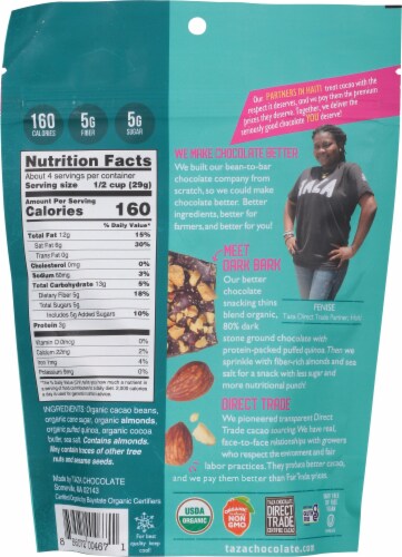 Taza Chocolate Dark Bark Sea Salt & Almond Organic Dark Chocolate Thins Perspective: back