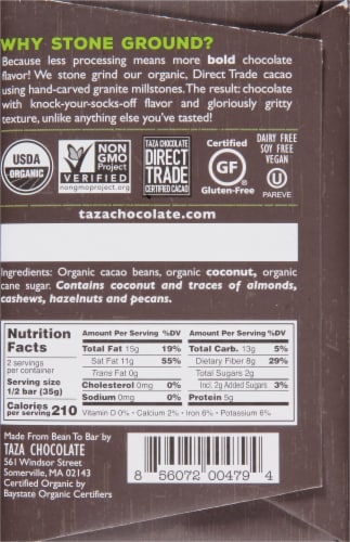 Taza Chocolate® Wicked Dark with Toasted Coconut Organic Dark Chocolate Bar Perspective: back