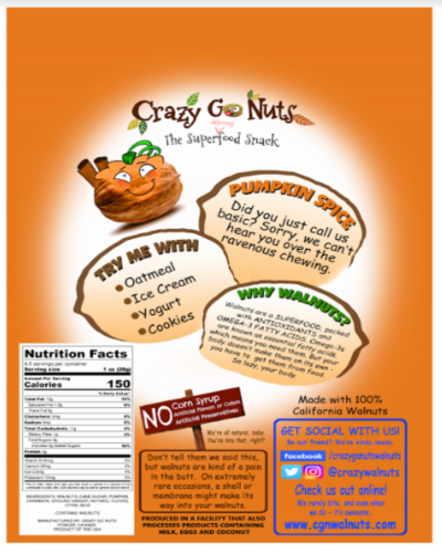 Crazy Go Nuts All-Natural Gourmet Pumpkin Spice Walnuts Perspective: back