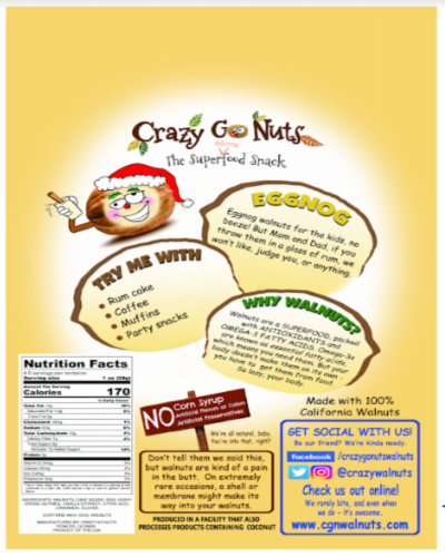 Crazy Go Nuts All-Natural Eggnog Gourmet Walnuts Perspective: back