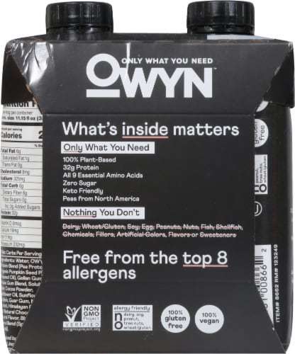 OWYN™ 100% Vegan Pro Elite Chocolate Protein Shakes Perspective: back