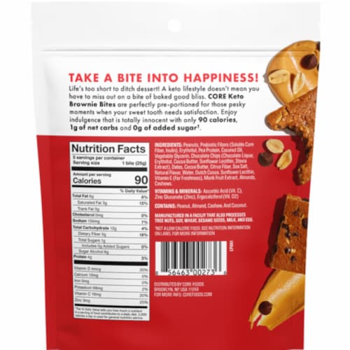 CORE Foods Keto Peanut Butter Chocolate Chip Brownie Bites Pouch Perspective: back