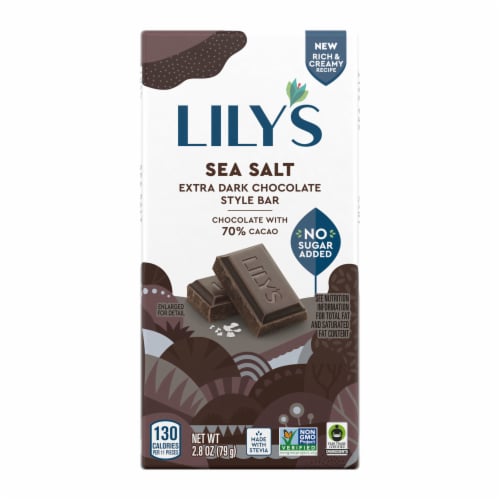 LILY'S Sea Salt Extra Dark Chocolate Style No Sugar Added Sweets Bar Perspective: back