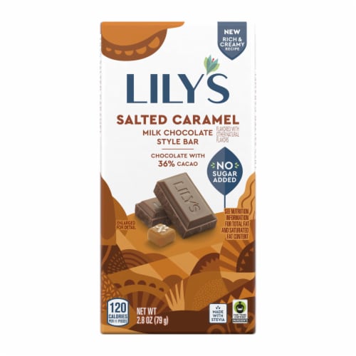 LILY'S Salted Caramel Flavored Milk Chocolate Style No Sugar Added Sweets Bar Perspective: back