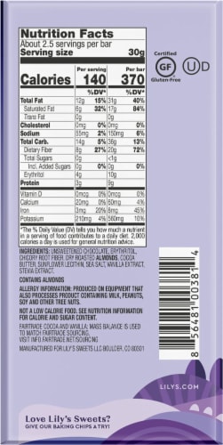Lily's Salted Almond Extra Dark Chocolate Bar Perspective: back