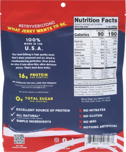 Stryve™ Original Beef Biltong Sliced Steak Snacks Perspective: back
