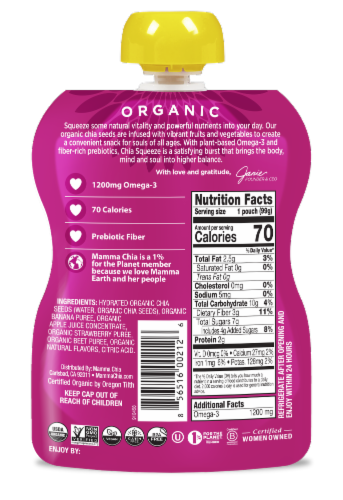 Mamma Chia® Organic Chia Squeeze Strawberry Banana Vitality Snack Perspective: back