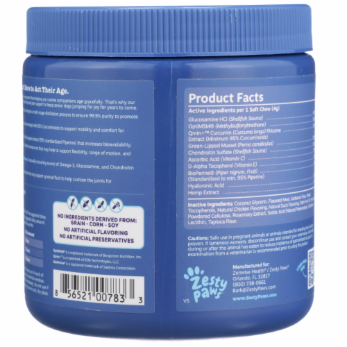 Zesty Paws Hip & Joint Chicken Flavored Advanced Mobility Bites for Dogs Perspective: back