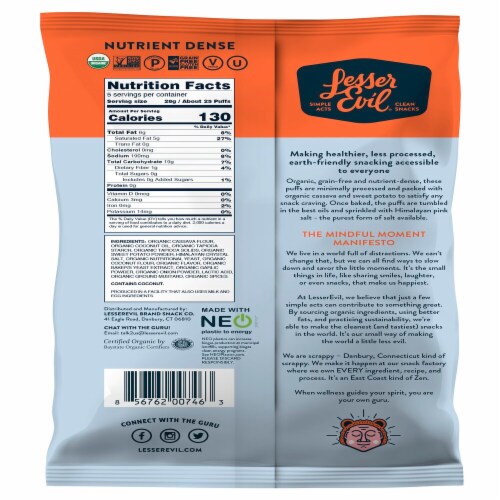 LesserEvil® No Cheese Cheesiness Paleo Puffs Perspective: back