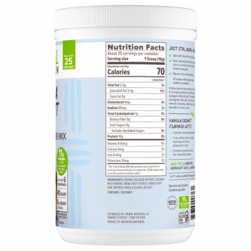 Primal Kitchen Coconut Vanilla Collagen Fuel Peptide Drink Mix Perspective: back