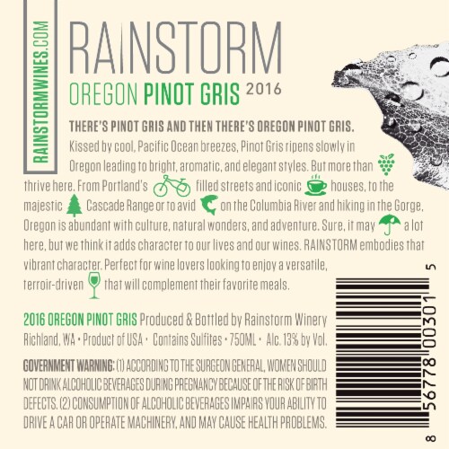 Rainstorm Pinot Gris Perspective: back