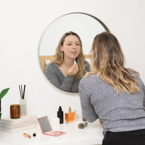 Hamilton Hills 24  Silver Round Mirror | Brushed Metal Framed Classic Design Perspective: back