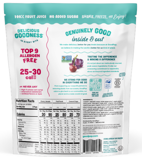 Goodpop® 100% Fruit Juice No Sugar Added Freezer Pops Perspective: back