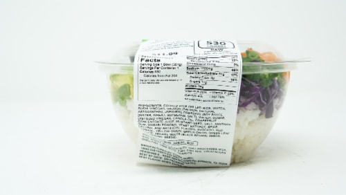 Yummi Sushi Salmon White Rice Japanese Dressing Poke Bowl Perspective: back