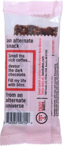 Taos Bakes - Pinon Coffee & Dark Chocolate Bar Perspective: back