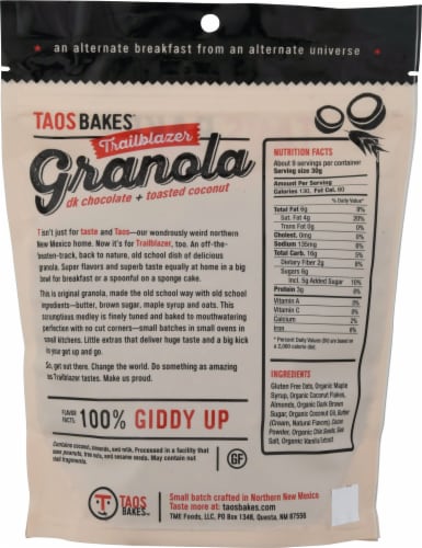 Taos Bakes™ Trailblazer Dark Chocolate + Toasted Coconut Granola Perspective: back