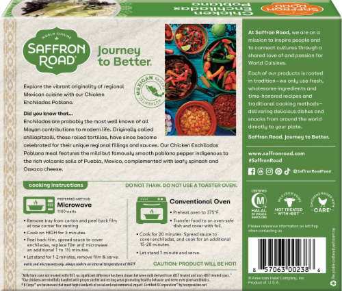 Saffron Road® Chicken Enchiladas Poblano with Black Beans & Rice Gluten-Free Frozen Meal Perspective: back