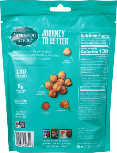 Saffron Road Gluten-Free Non-GMO Falafel Crunchy Chickpeas Snack Perspective: back