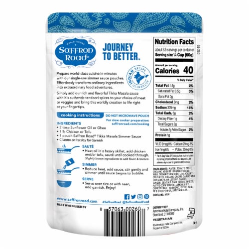 Saffron Road® Tikka Masala Gluten-Free Simmer Sauce Perspective: back