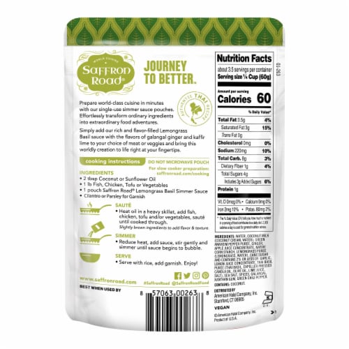 Saffron Road Lemongrass Basil Gluten-Free Simmer Sauce Perspective: back