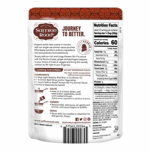 Saffron Road Korean Stir Fry Gluten-Free Simmer Sauce, 7 oz - Smith’s