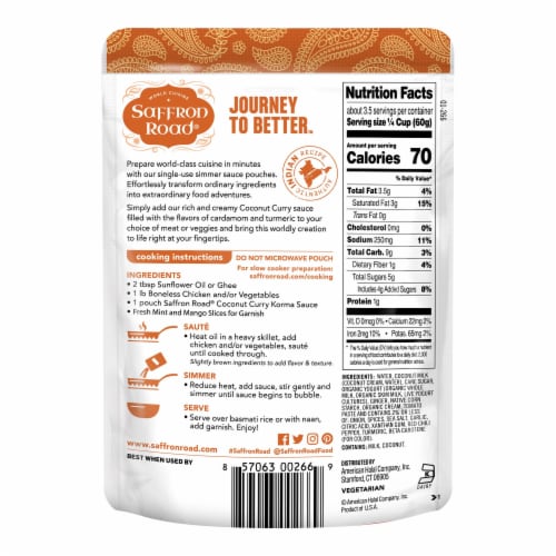 Saffron Road® Coconut Curry Korma Gluten-Free Simmer Sauce Perspective: back