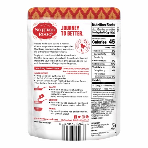 Saffron Road Thai Red Curry Gluten-Free Simmer Sauce Perspective: back