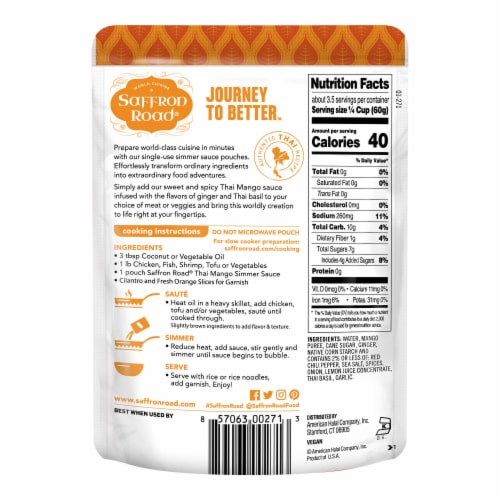 Saffron Road Thai Mango Gluten-Free Simmer Sauce Perspective: back
