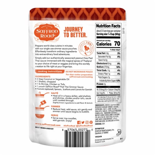 Saffron Road® Pad Thai Gluten-Free Simmer Sauce Perspective: back