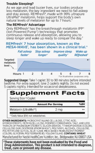 REMfresh® Advanced Ion-Powered Melatonin Caplets 2mg Perspective: back