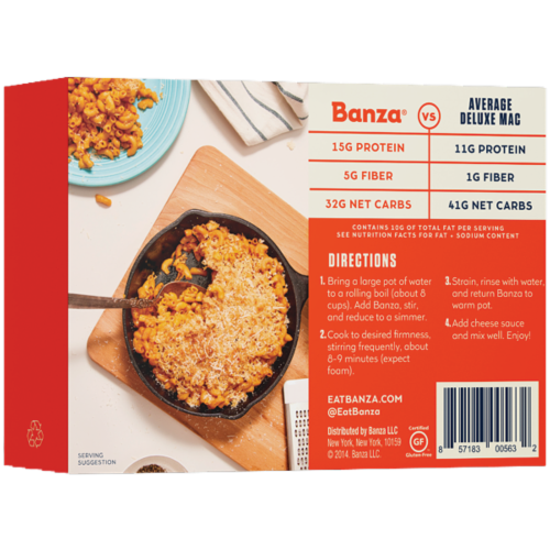 Banza Deluxe Chickpea Elbows and Classic Cheddar Mac & Cheese Perspective: back