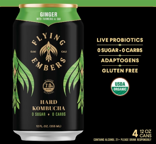 Flying Embers Ginger & Oak Hard Kombucha Perspective: back