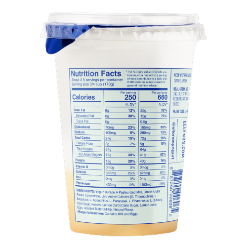 Ellenos® Lemon Curd Real Greek Yogurt Tub Perspective: back