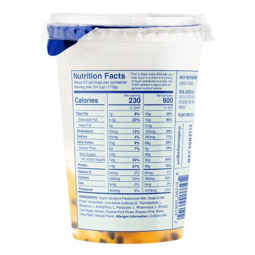 Ellenos® Passion Fruit Real Greek Yogurt Tub Perspective: back