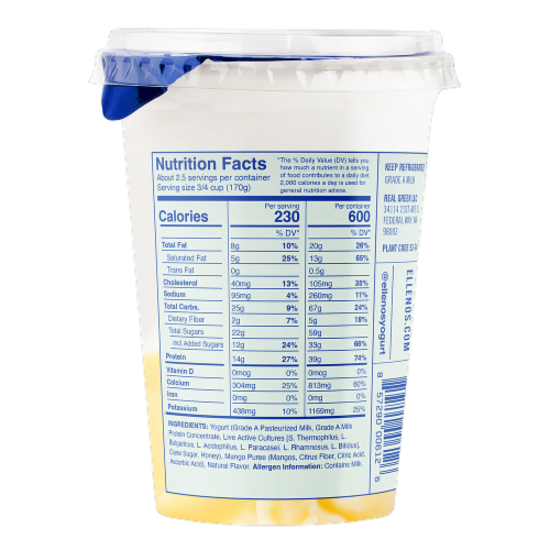 Ellenos® Mango Real Greek Yogurt Tub Perspective: back