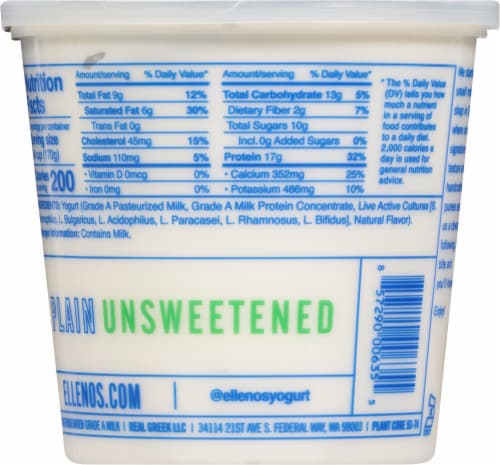 Ellenos® Plain Unsweetened Real Greek Yogurt Tub Perspective: back