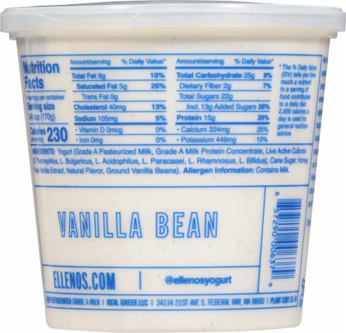 Ellenos Vanilla Bean Real Greek Yogurt Cup Perspective: back