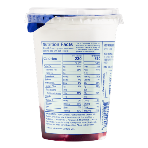 Ellenos® Blueberry Pomegranate Limited Edition Greek Yogurt Perspective: back
