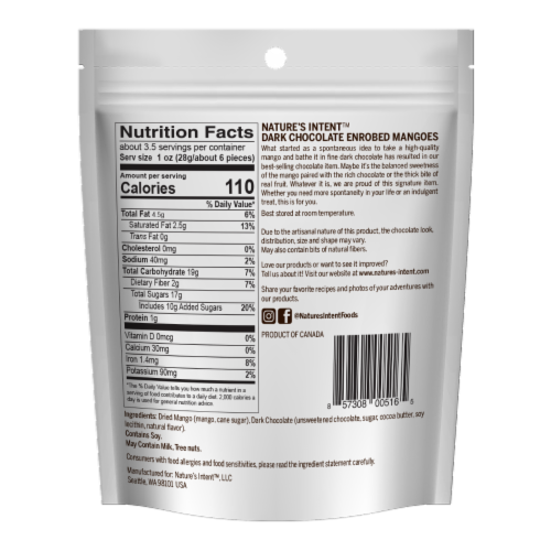 Nature's Intent Dark Chocolate Enrobed Mangoes Perspective: back