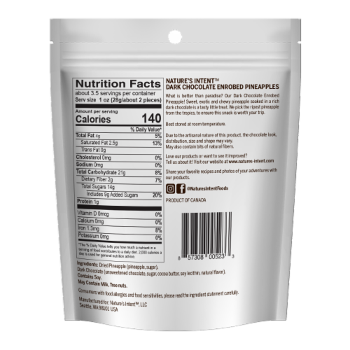 Nature's Intent Dark Chocolate Enrobed Dried Pineapple Perspective: back