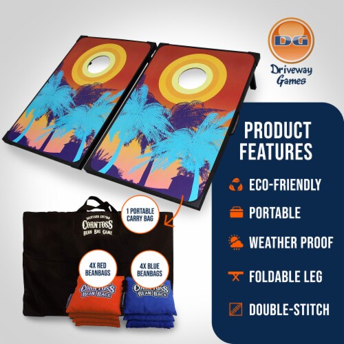 Driveway Games Tailgate Bean Bag Toss Board Cornhole Set w/Carry Bag, Tropical Perspective: back