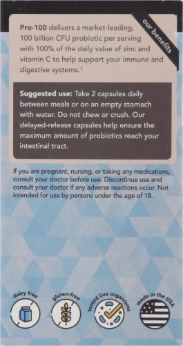 Vitamin Bounty Pro-100 Raw Probiotic Capsules Perspective: back