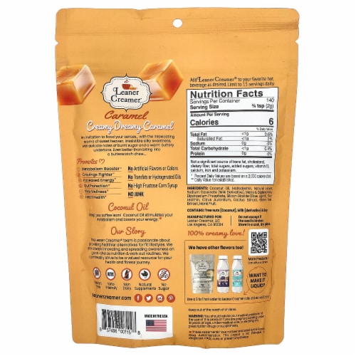 Leaner Creamer® Caramel Coconut Oil Coffee Creamer Perspective: back