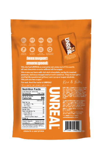 Unreal® Dark Chocolate Caramel Peanut Nougat Bars Perspective: back