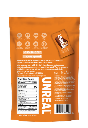 Unreal® Dark Chocolate Caramel Peanut Nougat Bars Perspective: back