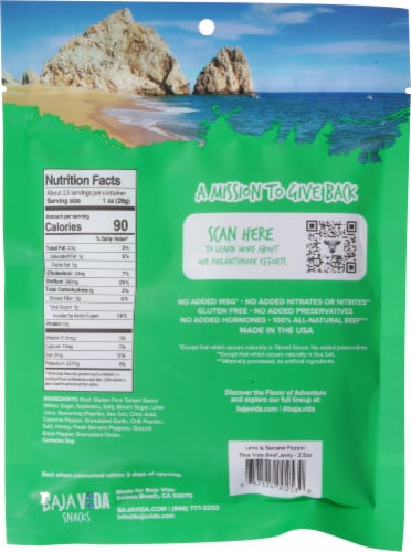 Bajavida™ Jerky Lime & Serrano Pepper Beef Jerky Perspective: back