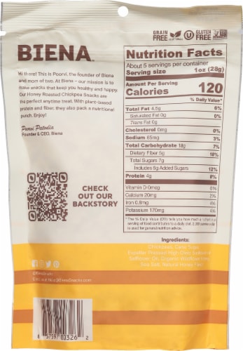 Biena® Honey Roasted Chickpea Snacks Perspective: back
