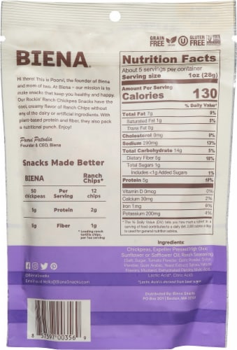 Biena® Rockin' Ranch Chickpea Snacks Perspective: back
