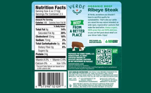 Verde® 100% Grass-Fed Organic Beef Ribeye Steak Perspective: back